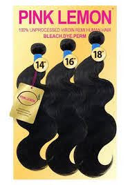Pink Lemon Body Wave 100% Human Hair 3pack Solution Bundle